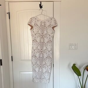 Dress the Population White Geometric Midi Dress